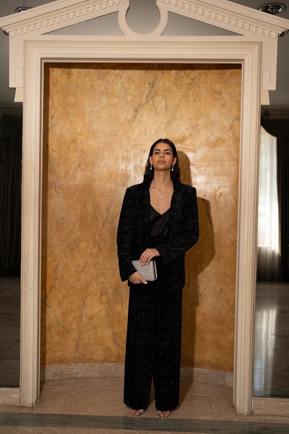 Yumi Black Velvet Sparkle Oversize Blazer