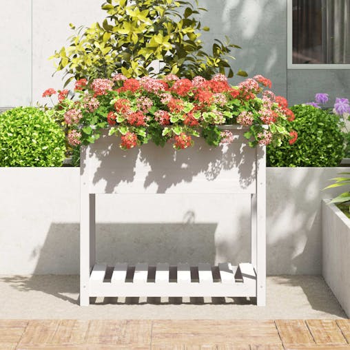 NNEVL Planter with Shelf White 82.5x54x81 cm Solid Wood Pine