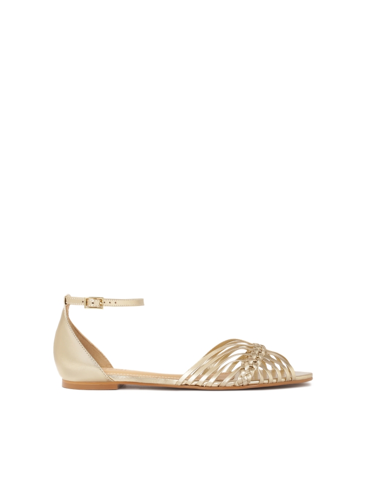 Gold flat sandals with built-in heel