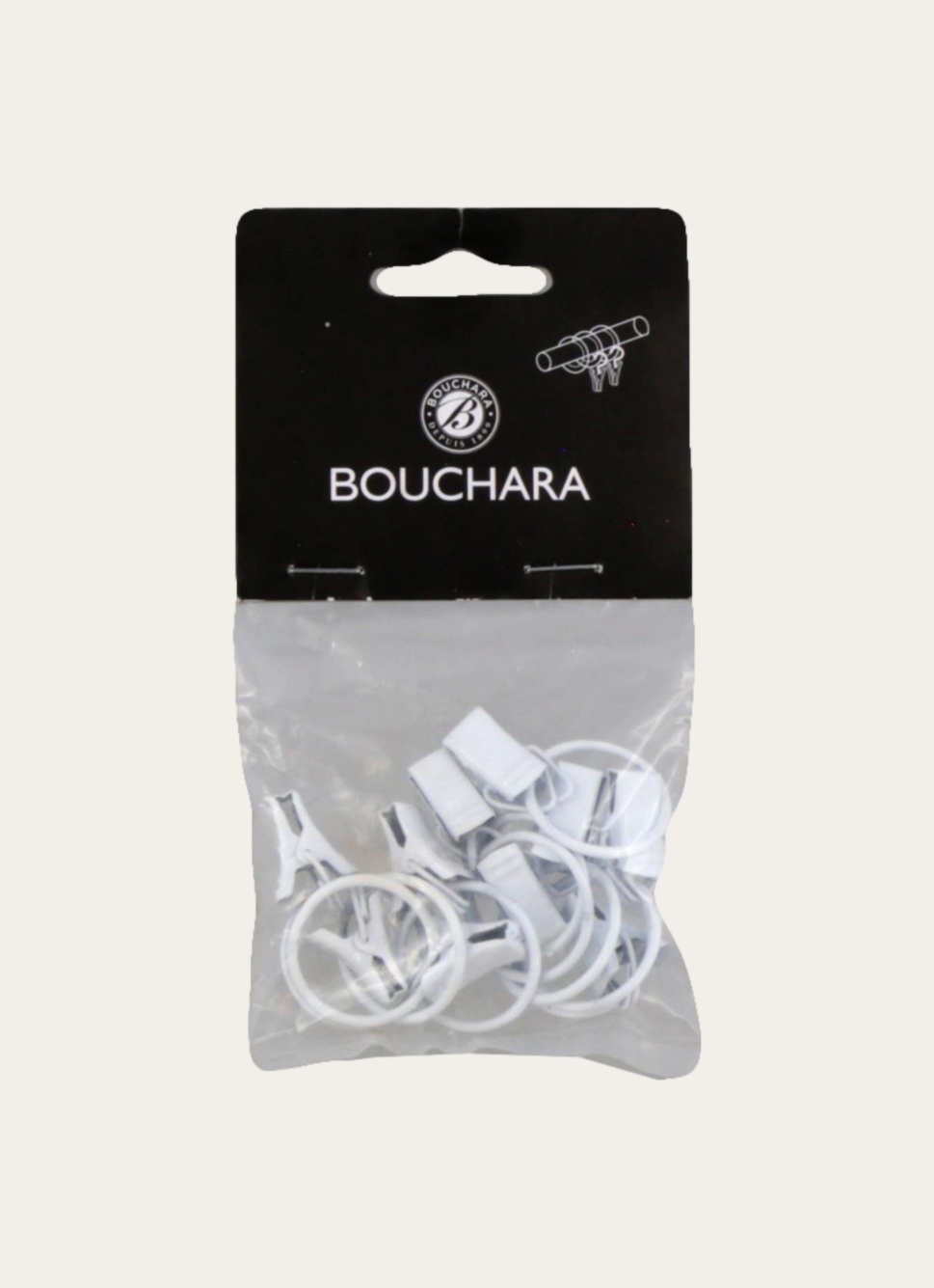 PETITS ANNEAUX à PINCES POUR RIDEAUX- DIAM2,2CM BLANC