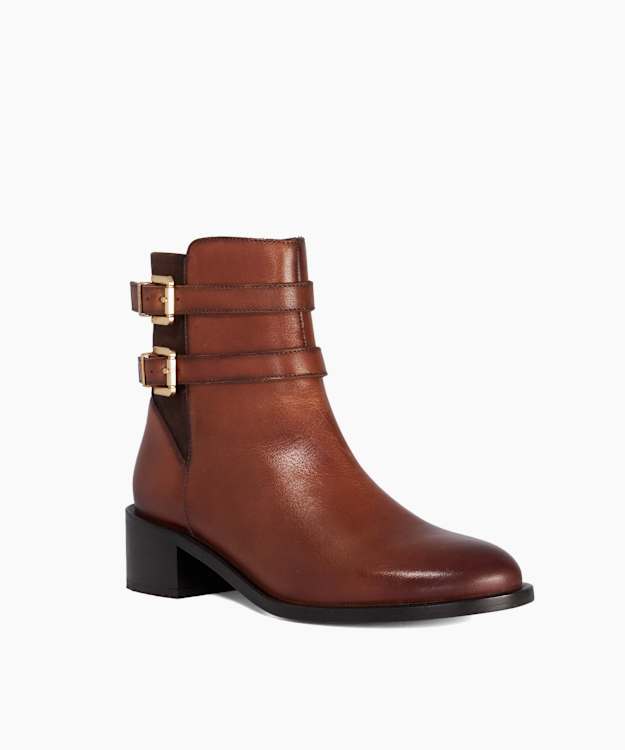 Patters Tan - Leather Buckle-Detail Ankle Boots