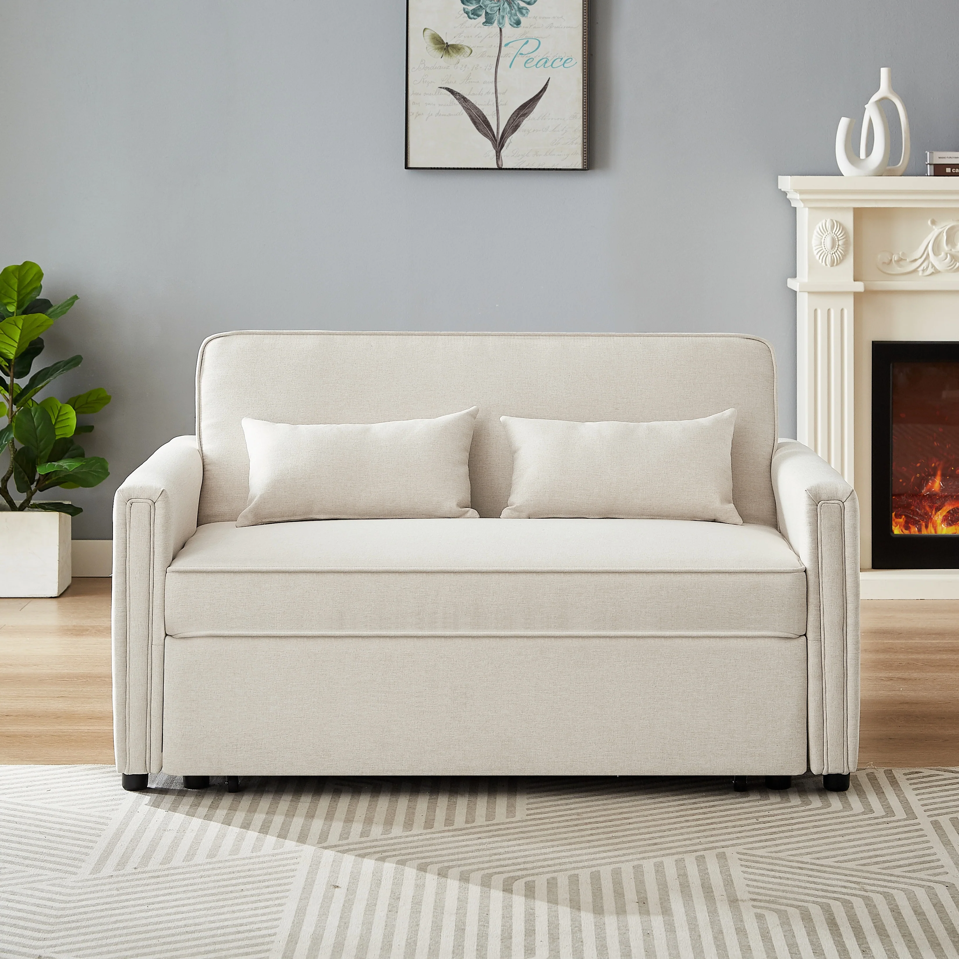 Linen Convertible Loveseat Sleeper Sofa with Adjustable Backrest - 38.60 x 54.00 x 31.90