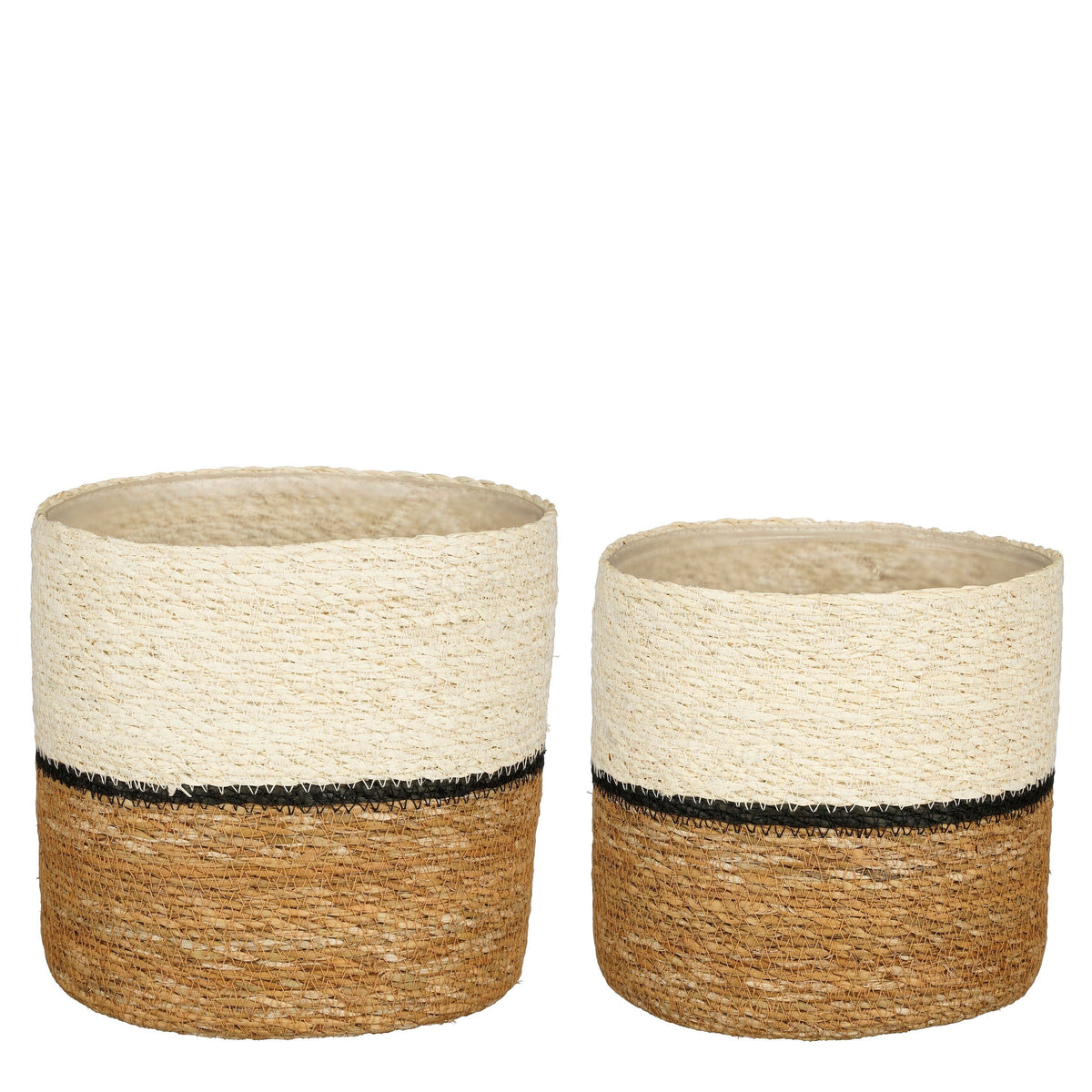 Mica Decorations Damian Plantenmand - Set van 2 - H20 x Ø20 cm - Zeegras - Wit