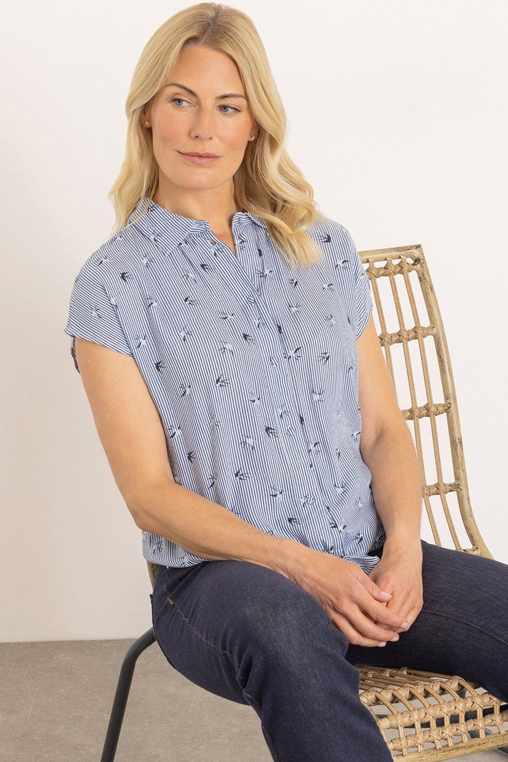 Klass. Swift And Striped Tie Front Blouse