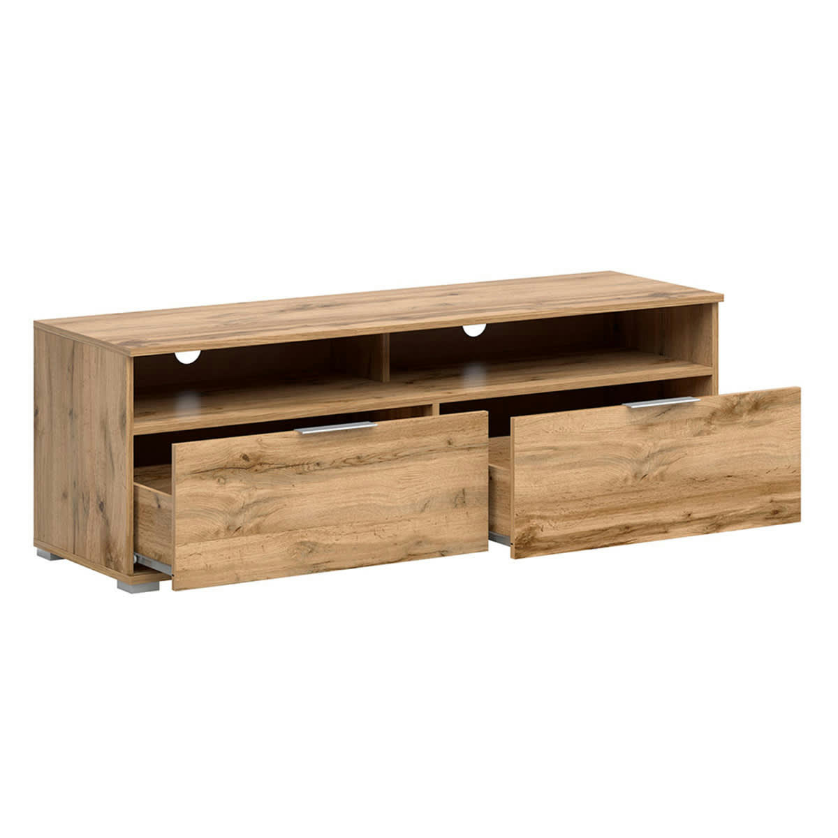 - Meuble tv 2 tiroirs 2 niches 135 cm naturel