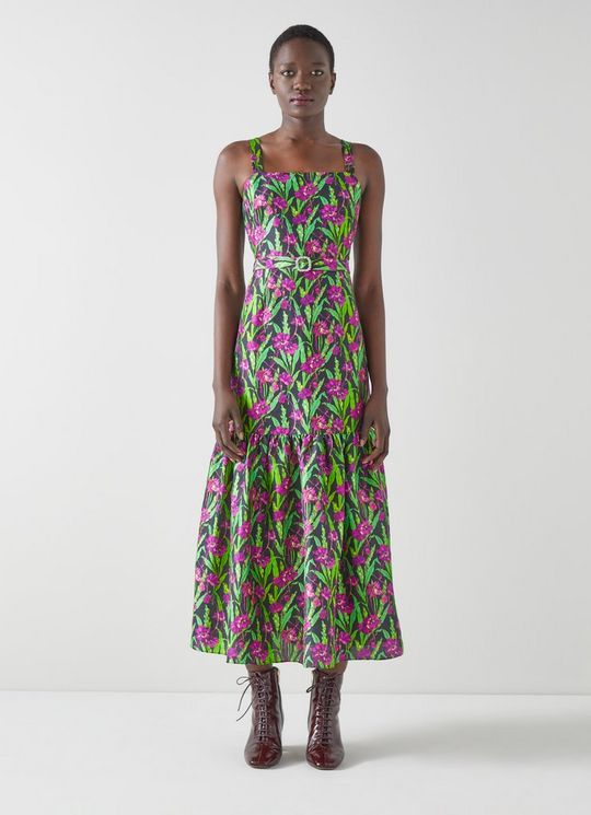 Essie Midnight Floral Print Raw Silk Dress