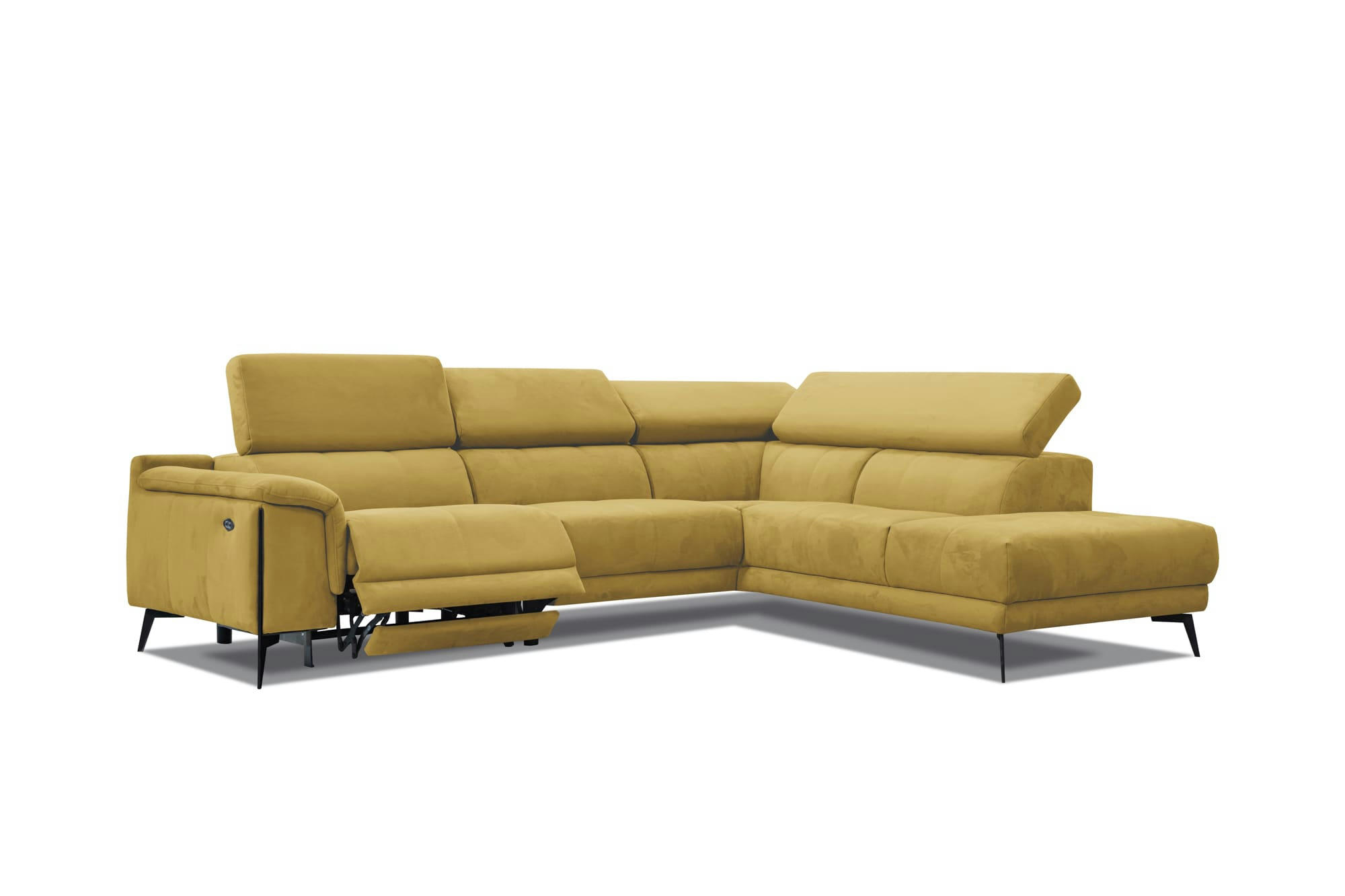 MATERA - Canapé d'angle droit 5 places avec une relax électrique, Tissu Jaune