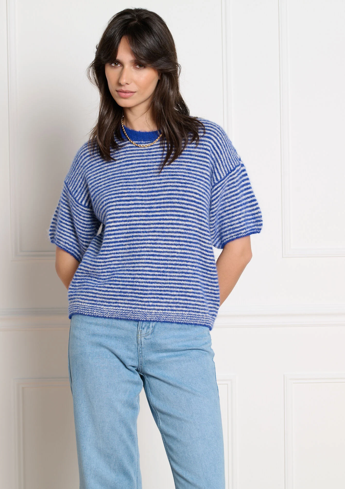 Gestreepte trui met korte mouwen