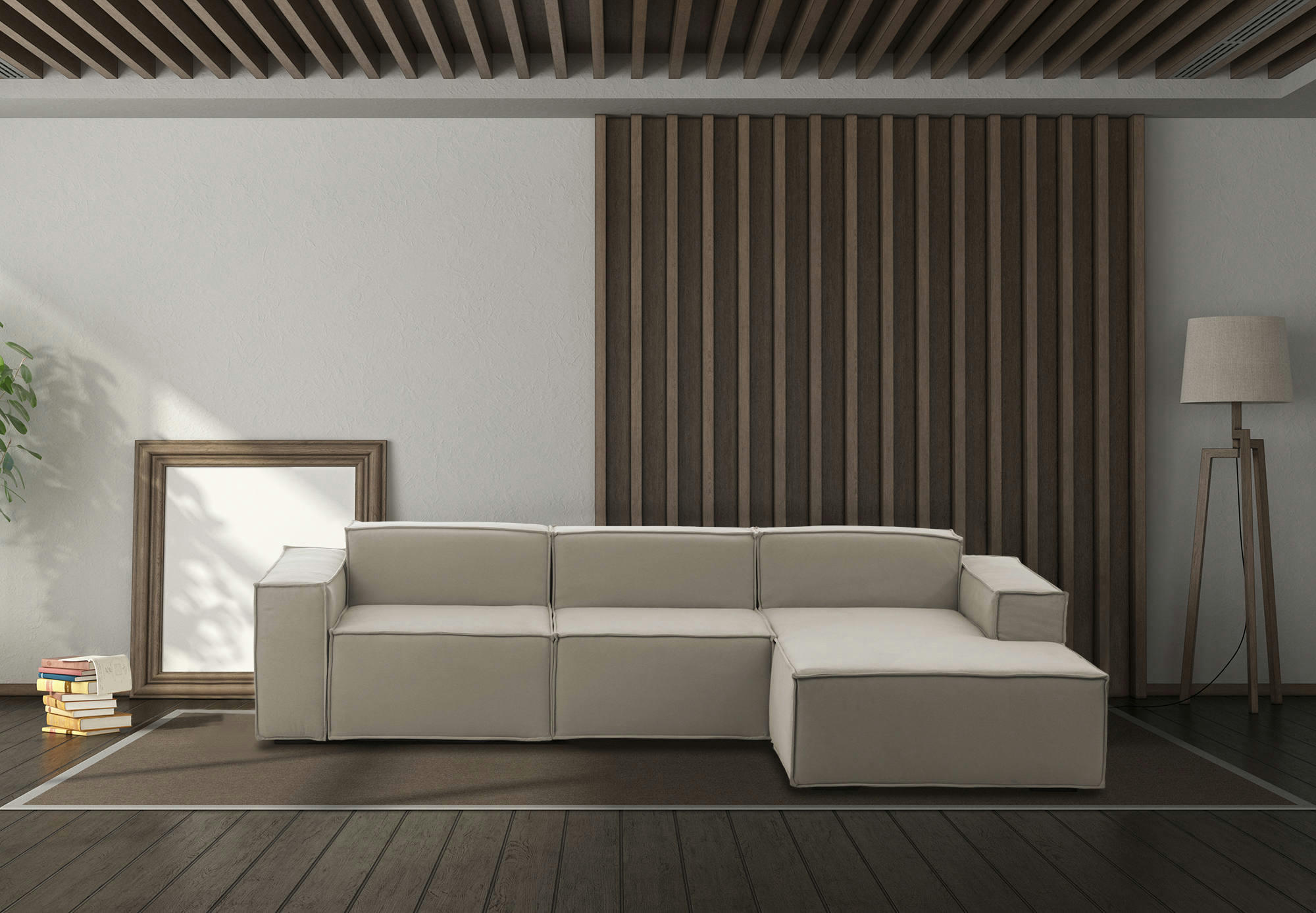 DDZEK - Canapé d'angle 3 places en tissu gris tourterelle