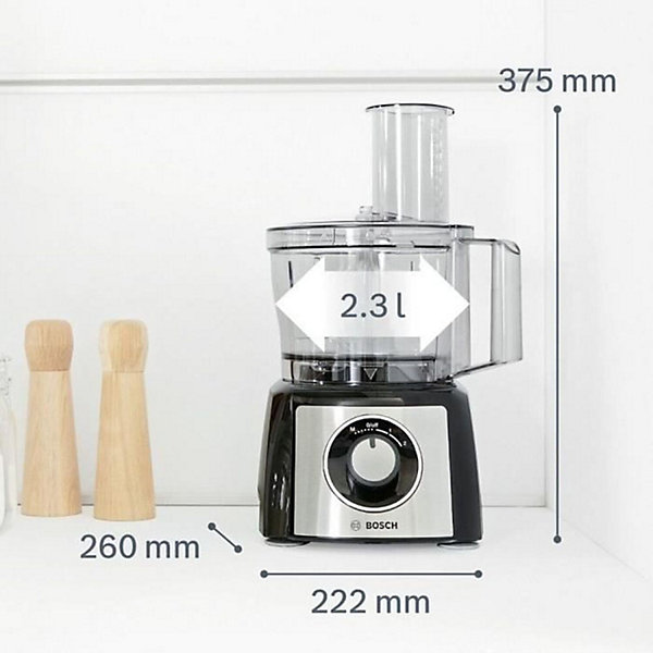 BoschRobot de cuisine polyvalent avec plus de 50 fonctions800 WCapacité de 2,3 L Couleur : Noir/Inox brossé