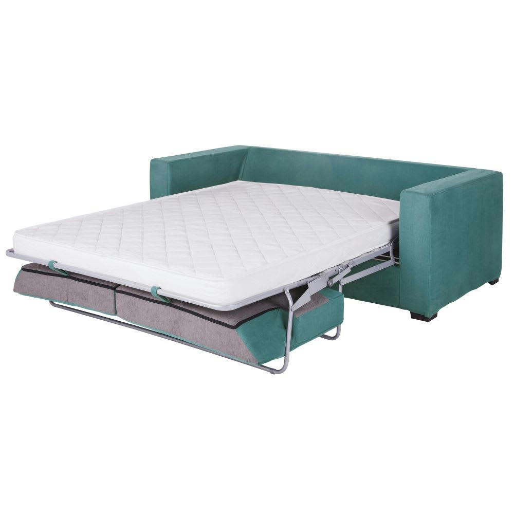 Milano - Canapé convertible 2/3 places en coton et lin bleu canard, matelas 12 cm
