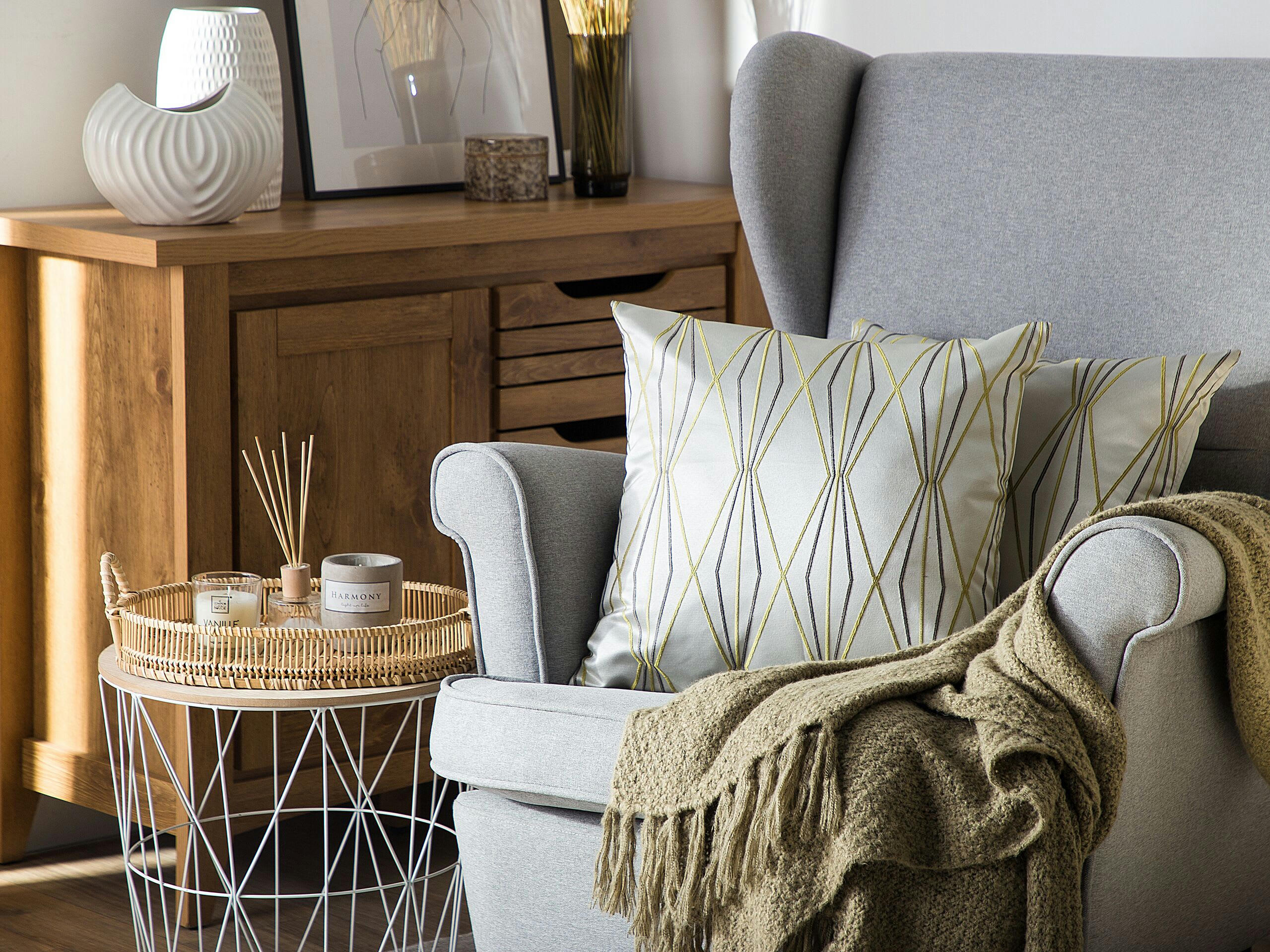 FENNEL - Lot de 2 coussin décoratifs en tissu gris 45x12cm