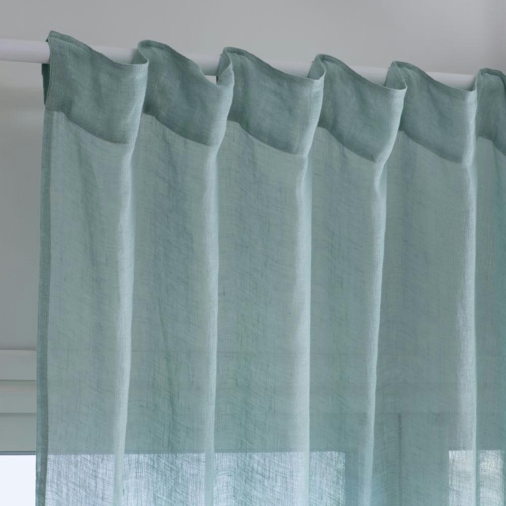 - Rideau à passants voilage en lin bleu vert à l'unité 140x260
