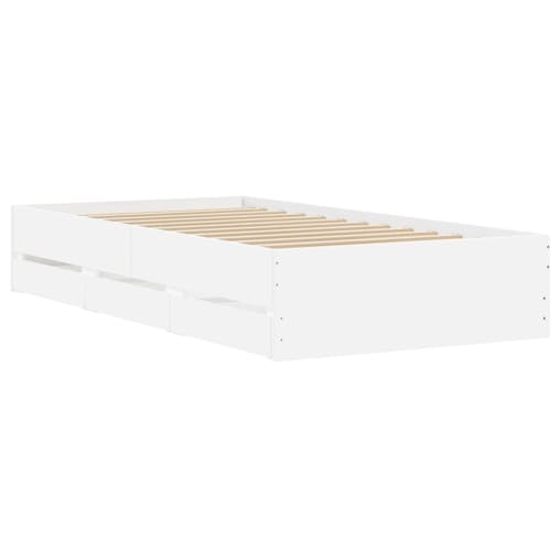 NNEVL Bed Frame with Drawers White 90x190 cm Engineered Wood
