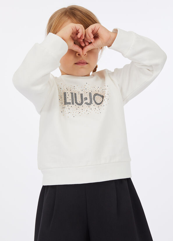 Felpa in cotone con logo e strass