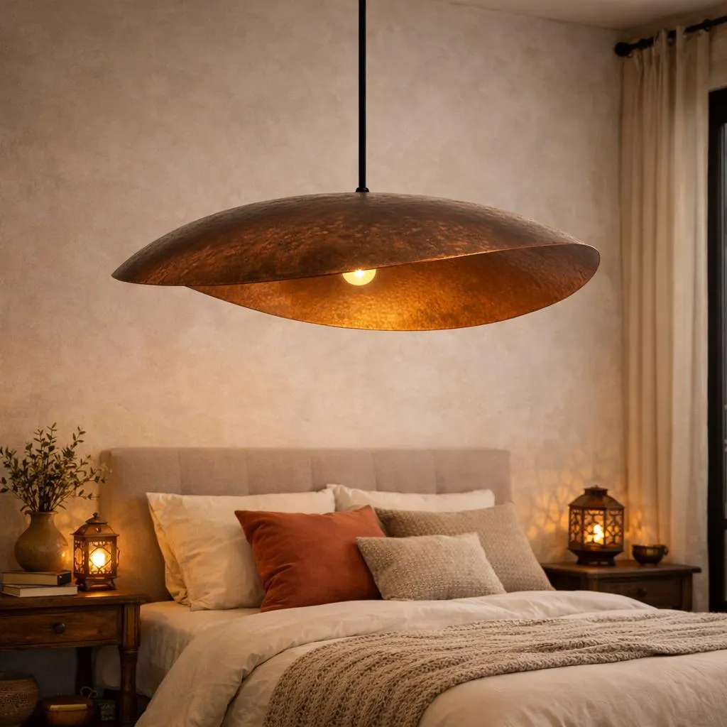 Handmade Moroccan Copper Pendant Light – Rustic Boho Ceiling Lamp