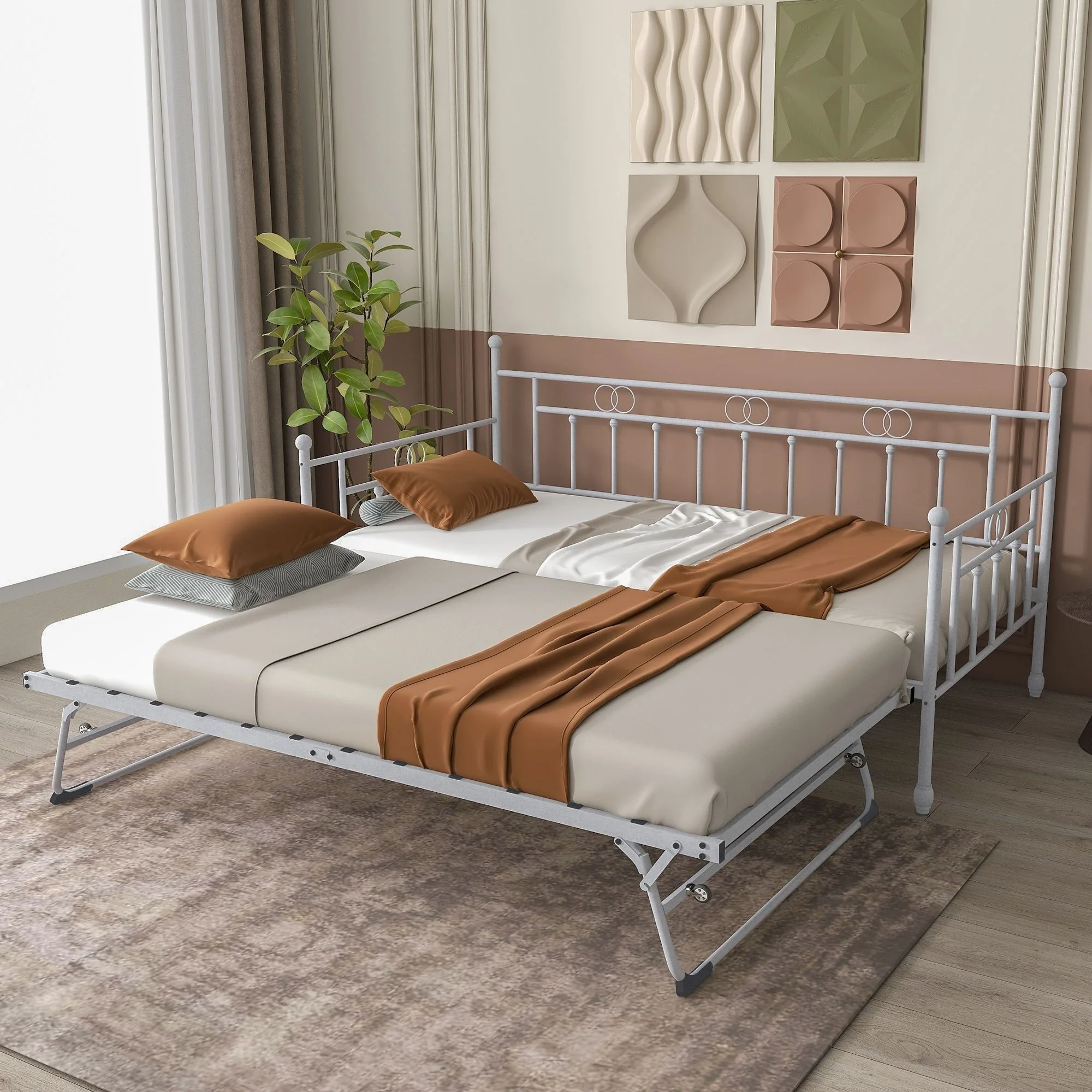 Sturdy Metal Twin Daybed With Trundle, Space-Saving Daybed with Trundle Bed for Guest Room or Living Room, Easy Assembly🏕️