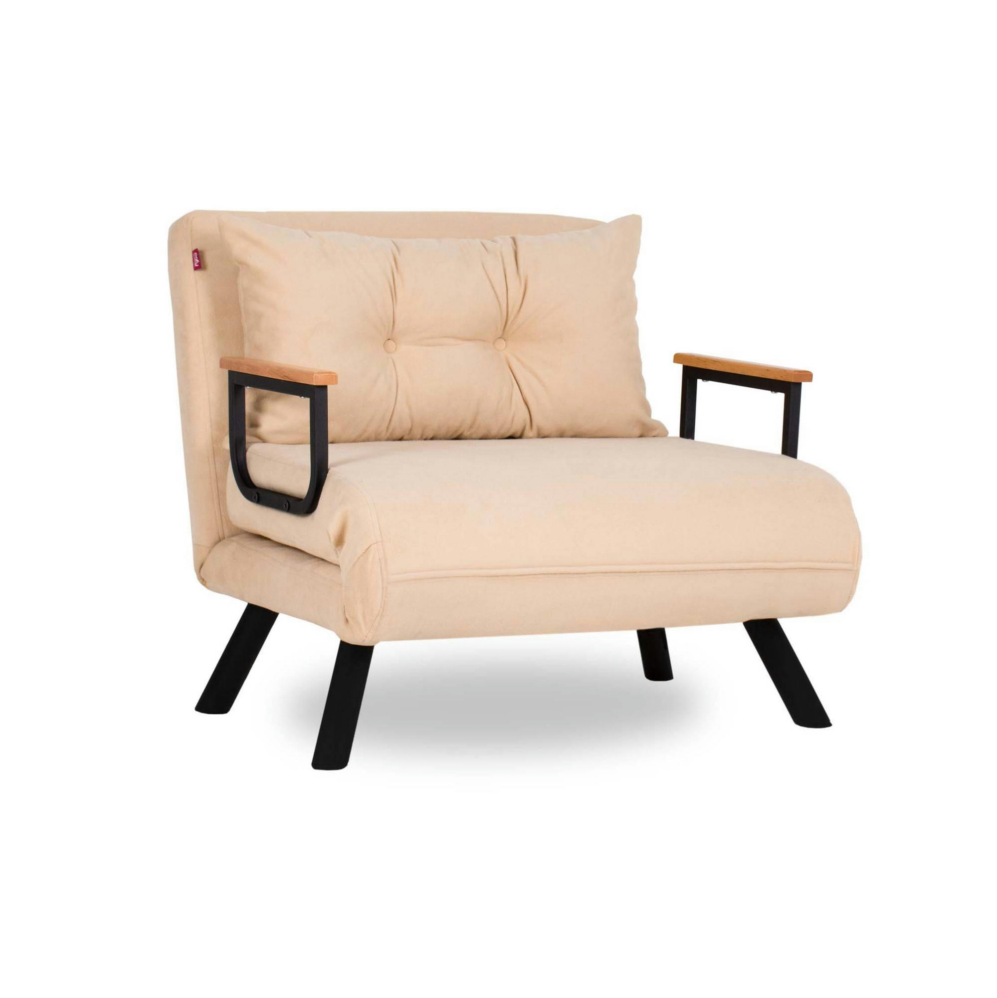 YOLANDA - Fauteuil convertible métal noir et tissu beige