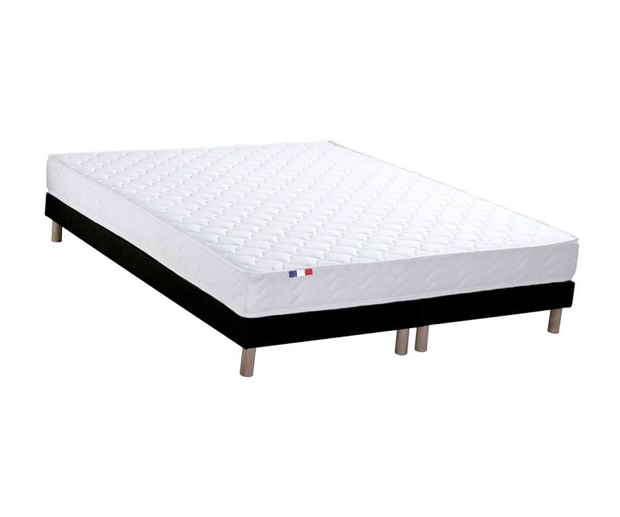 ENSEMBLE INITIAL - Ensemble matelas accueil latex 3 zones sommier noir 160x200