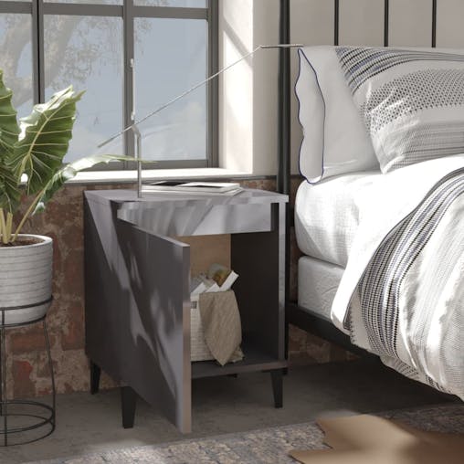NNEVL Bed Cabinet with Metal Legs High Gloss Grey 40x30x50 cm