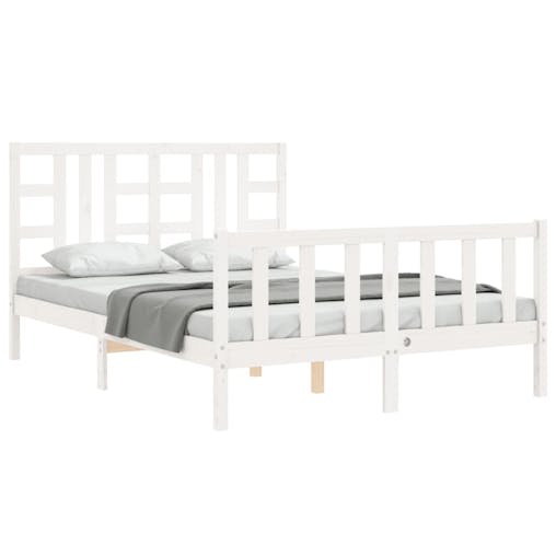 NNEVL Bed Frame with Headboard White 137x187 cm Double Solid Wood