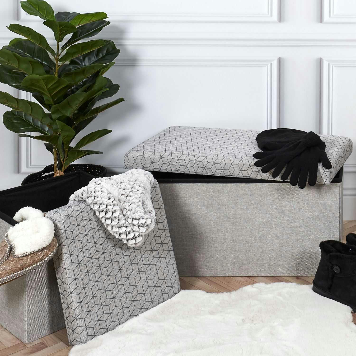 - Banc de rangement pliable mobiliers design  à motifs gris