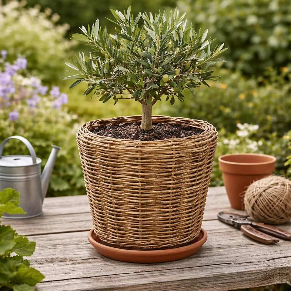 Van der Leeden Planten mand - rotan - 40x39cm - drypot