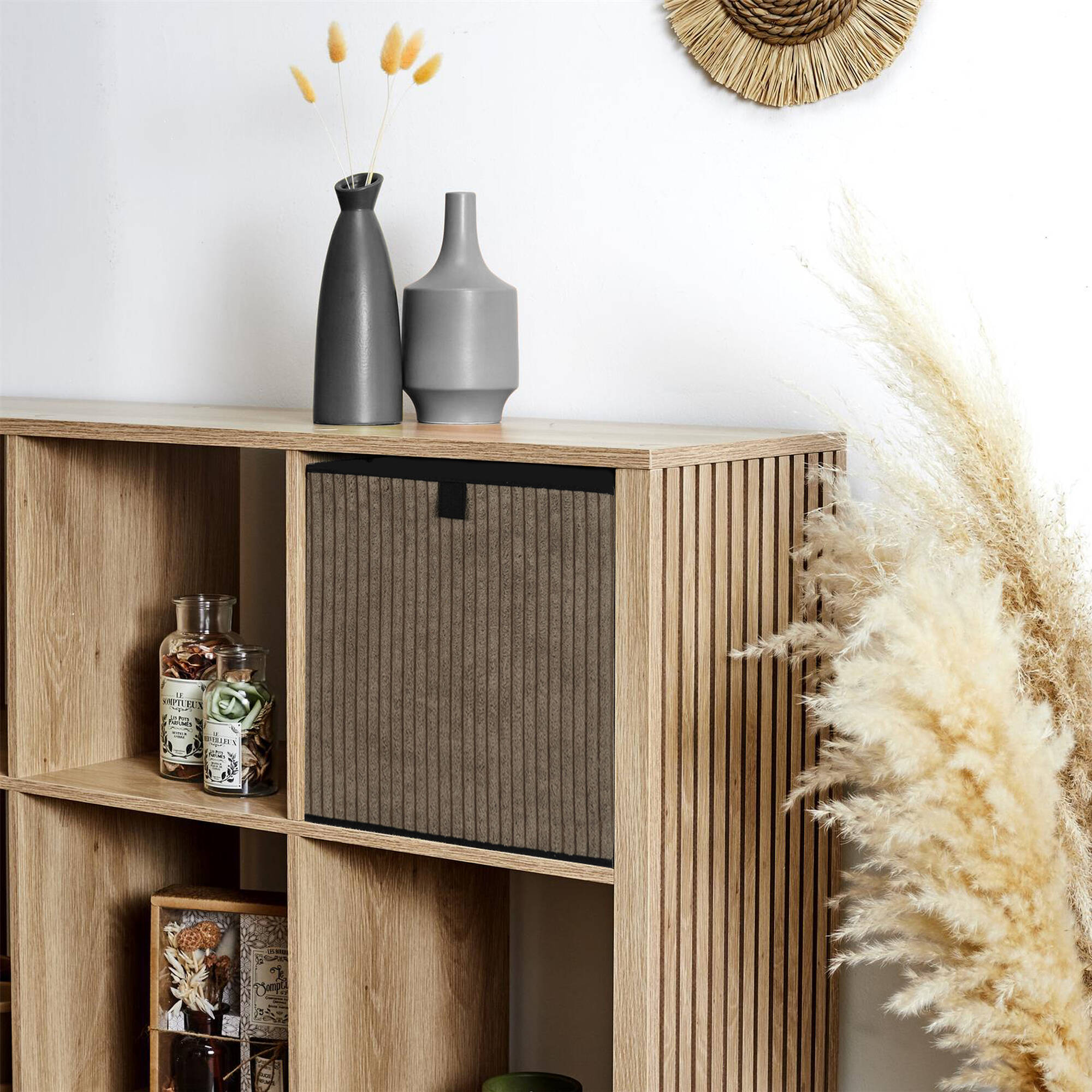 Cube de rangement pliable, velours c&ocirc;telé