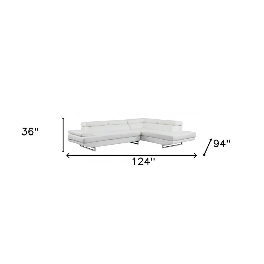 HomeRoots White Leather L Shaped Two Piece Corner Sectional - 124