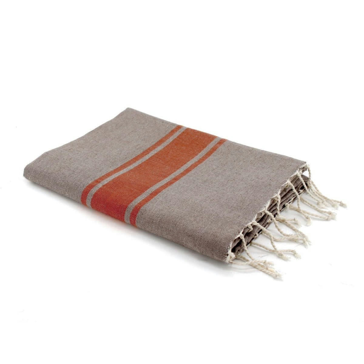 ST TROPEZ - Fouta bicolore coton  100x200 taupe clair / terracotta