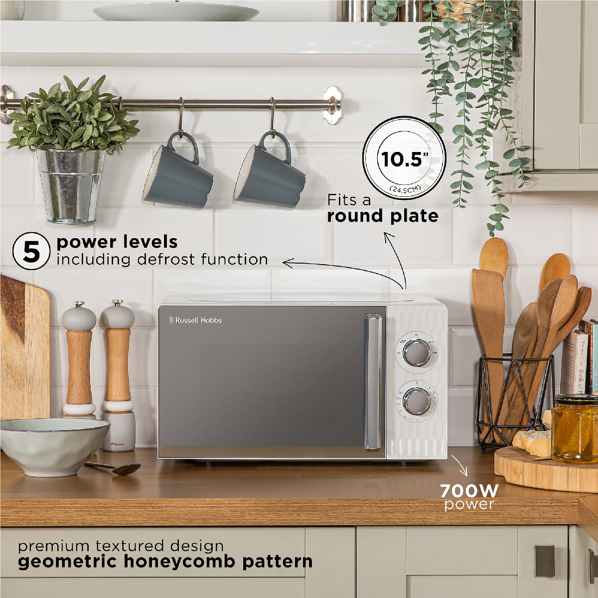 Russell Hobbs Russell Hobbs Manual Microwave 17 Litre 700W Honeycomb Pattern RHMM715