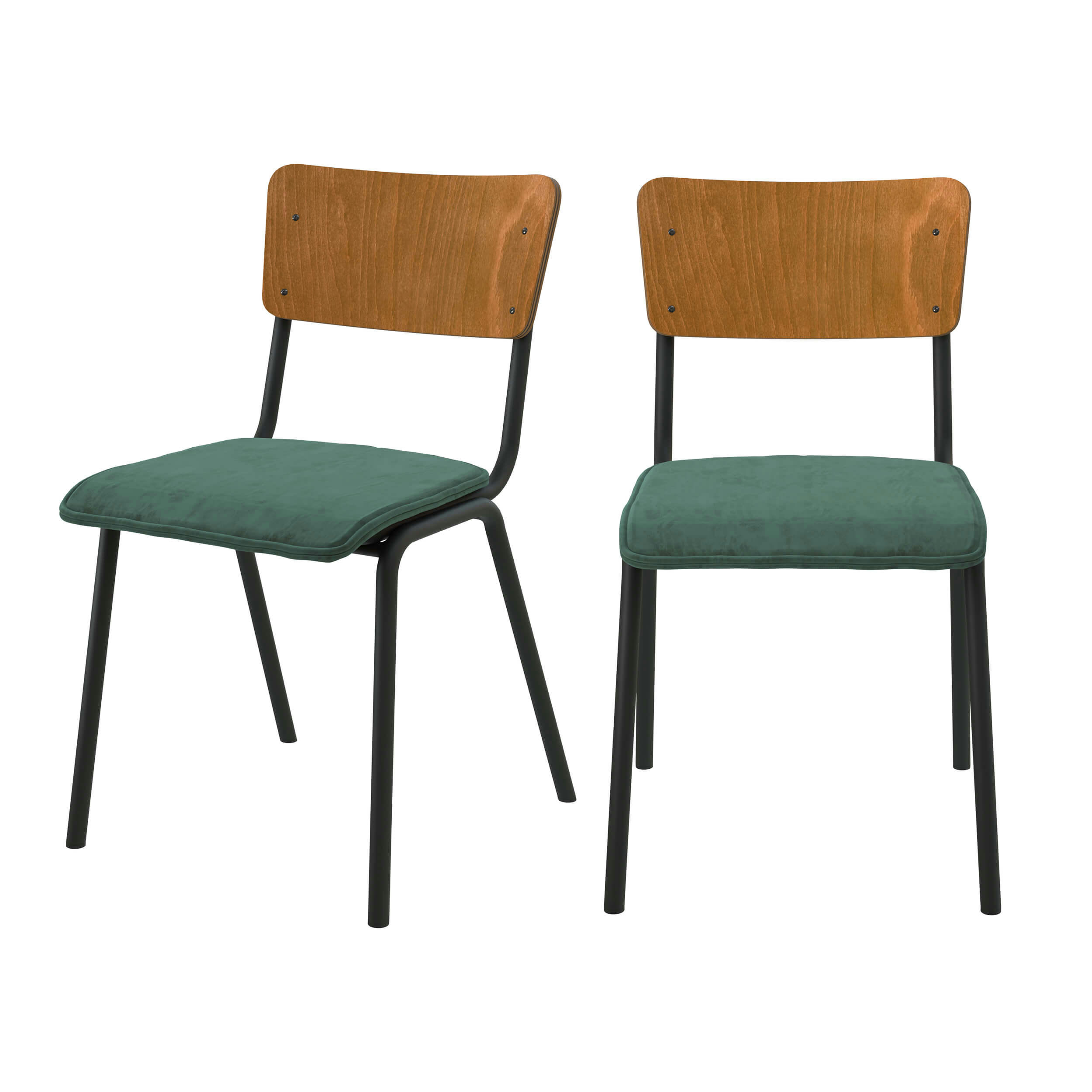 NICO - Chaise en bois foncé et velours vert (lot de 2)