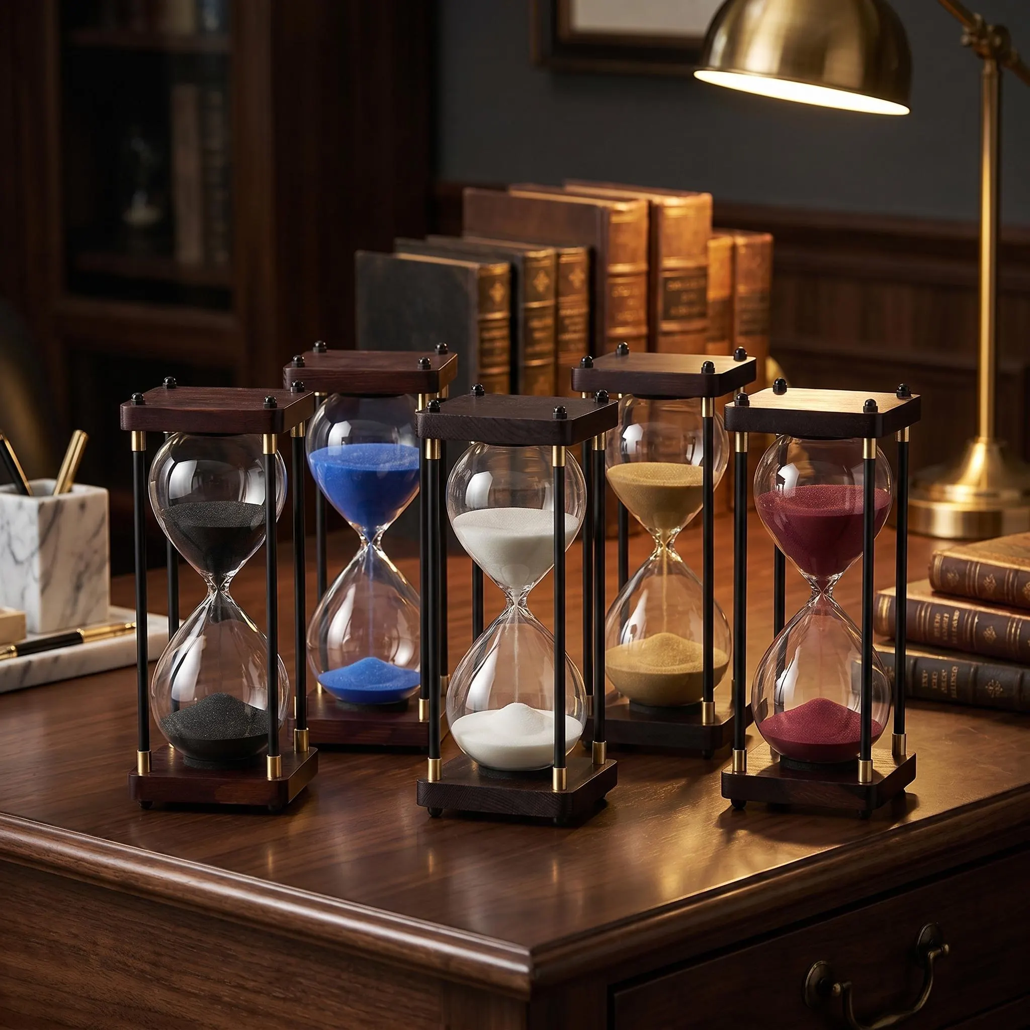 Wooden Hourglass Decor, Dark Academia Executive Desk Accessory, Masculine Office Timer