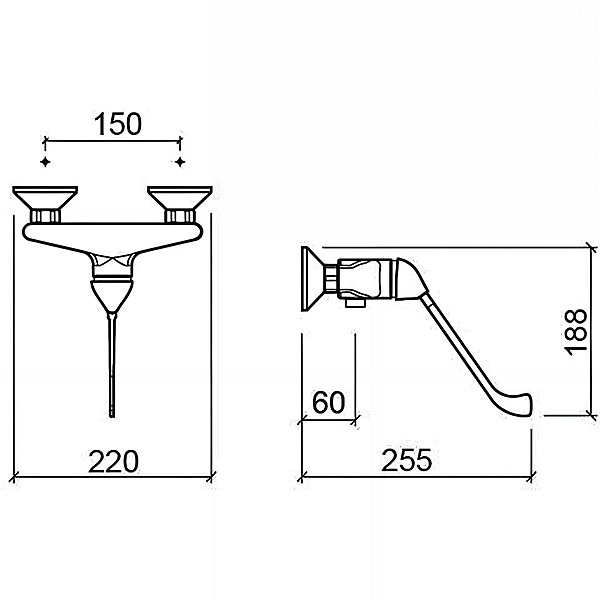 Pack mitigeur de douche mural commande allongée PMR normes handicapé SANINDUSA Easy chromé livré avec flexible douchette support