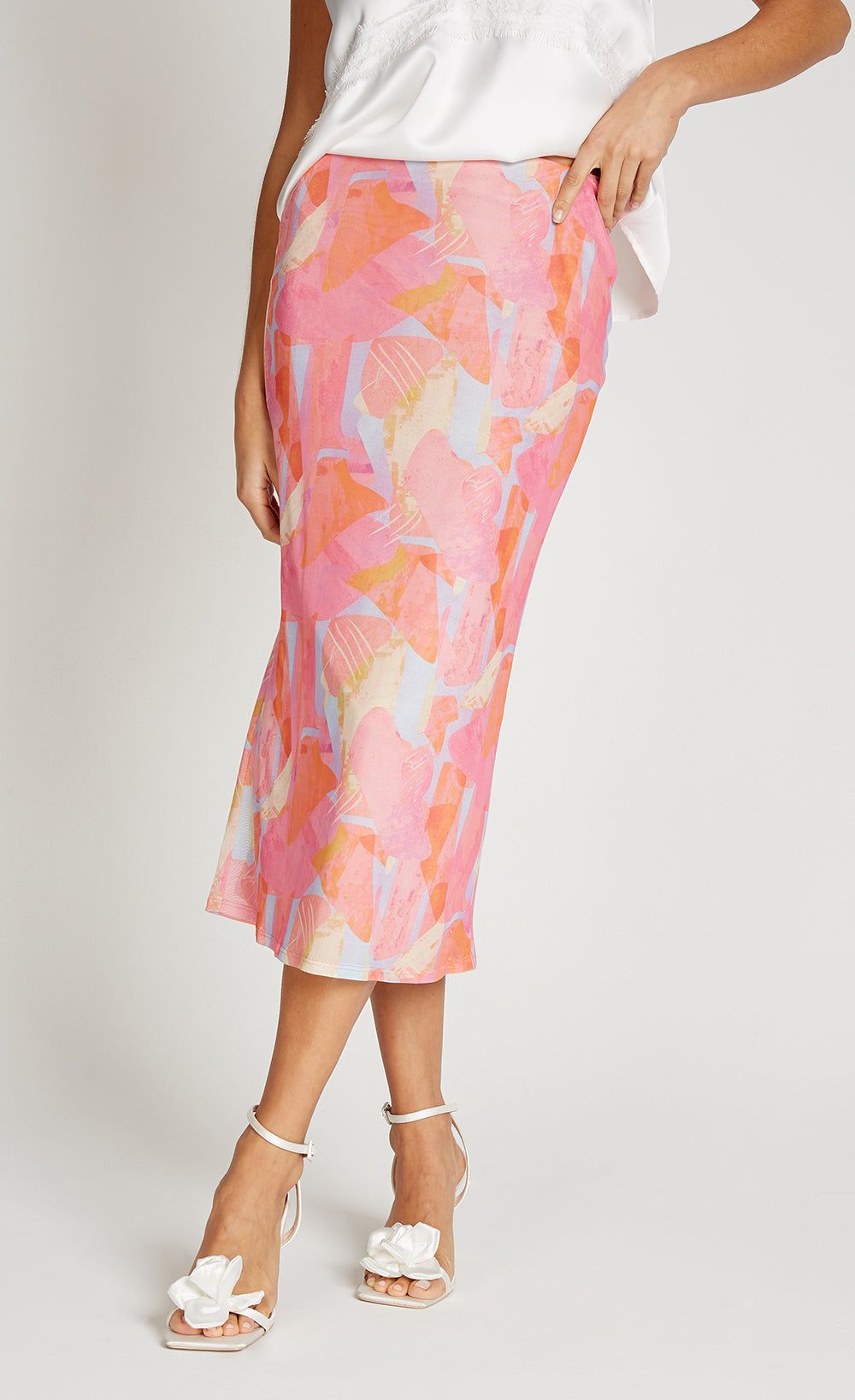 Little Mistress Pink Print Mesh Midaxi Skirt