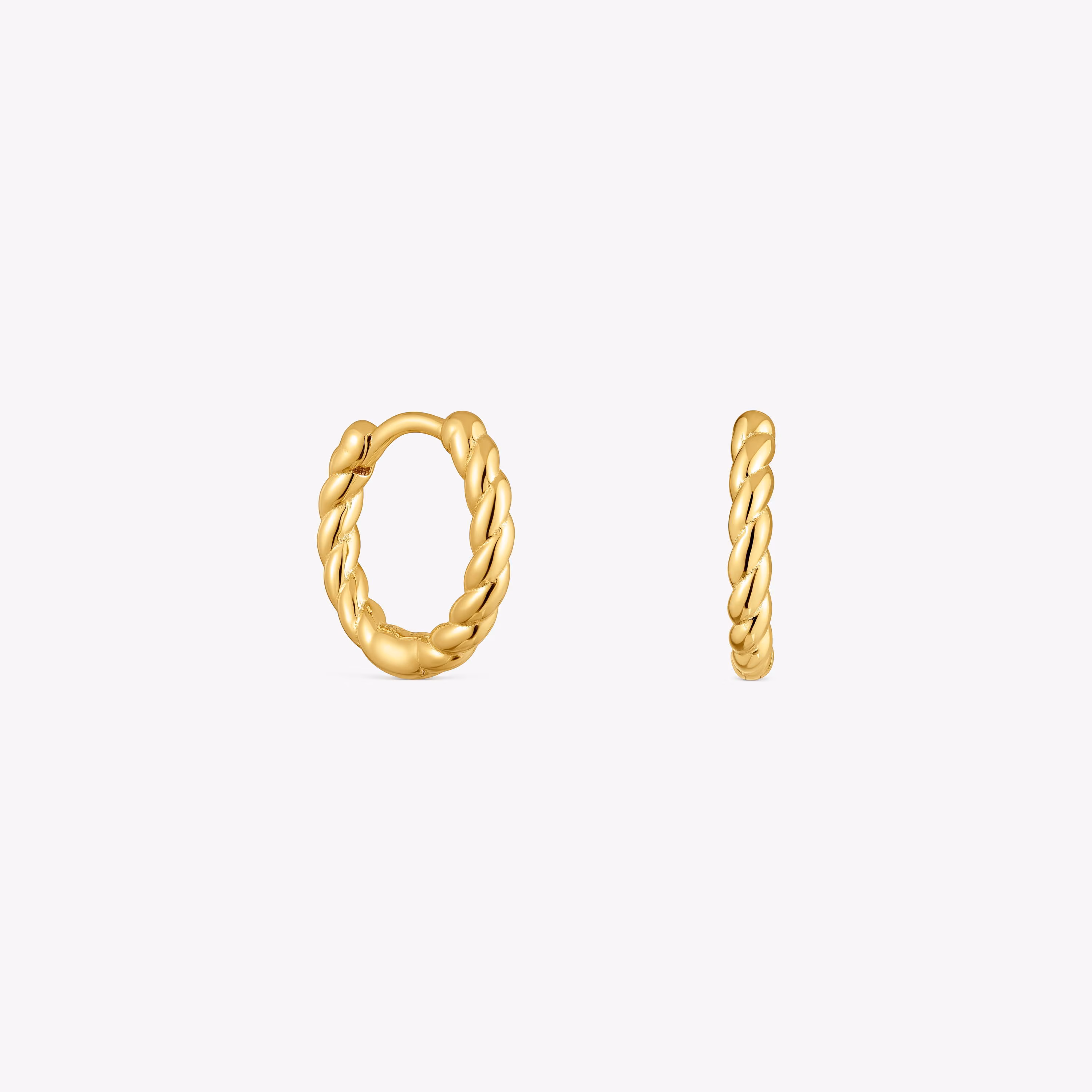 Pendientes cortos de aro trenzado con baño de oro 18 kt sobre plata 10 mm Basics