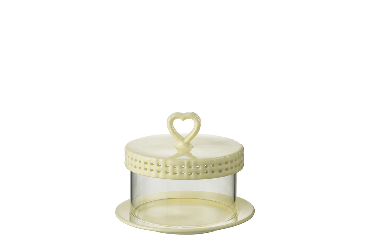 J-Line bord Cake onder glas - taartplateau - keramiek - geel - small