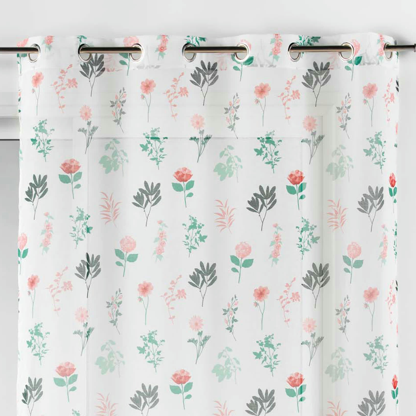 ANGÉLIQUE - Voilage à œillets imprimé polyester vert/blanc 240x140cm