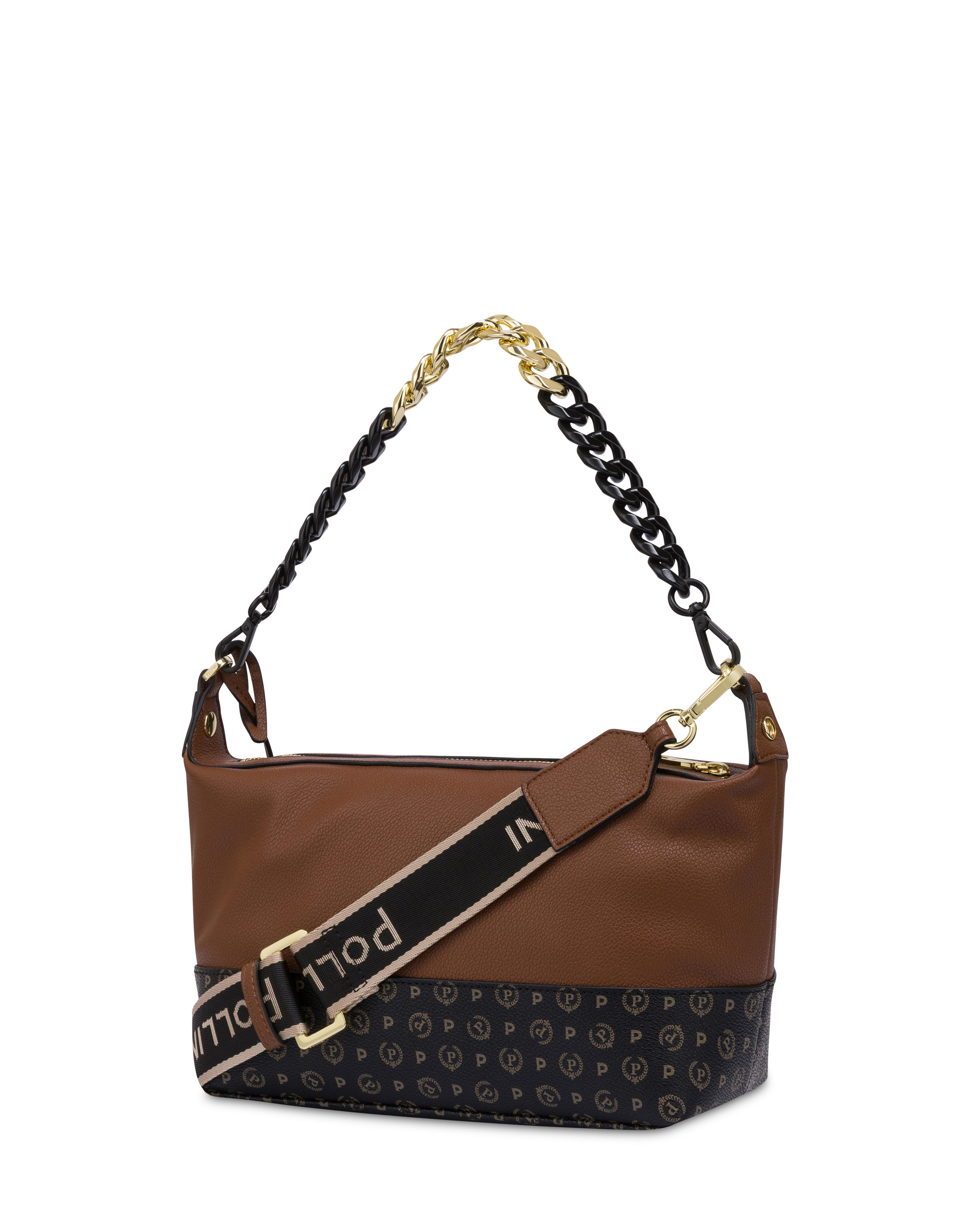 Borsa A Spalla Link In Pu E Heritage Pvc Tan/nero
