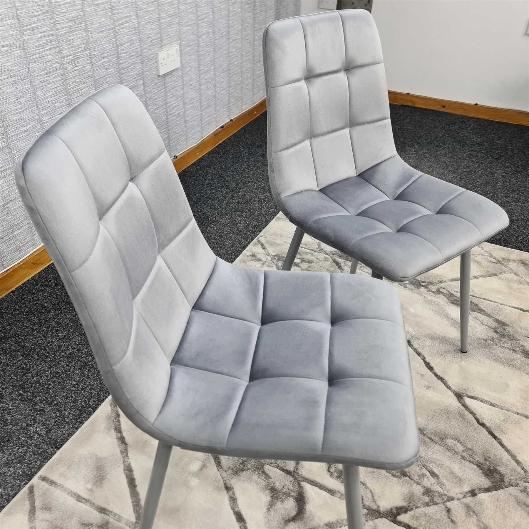 KOSY KOALA Dining Table and 2 Chairs With 2 Benches Grey 2 Grey Velvet Chairs Wood Table Dining Set Furniture