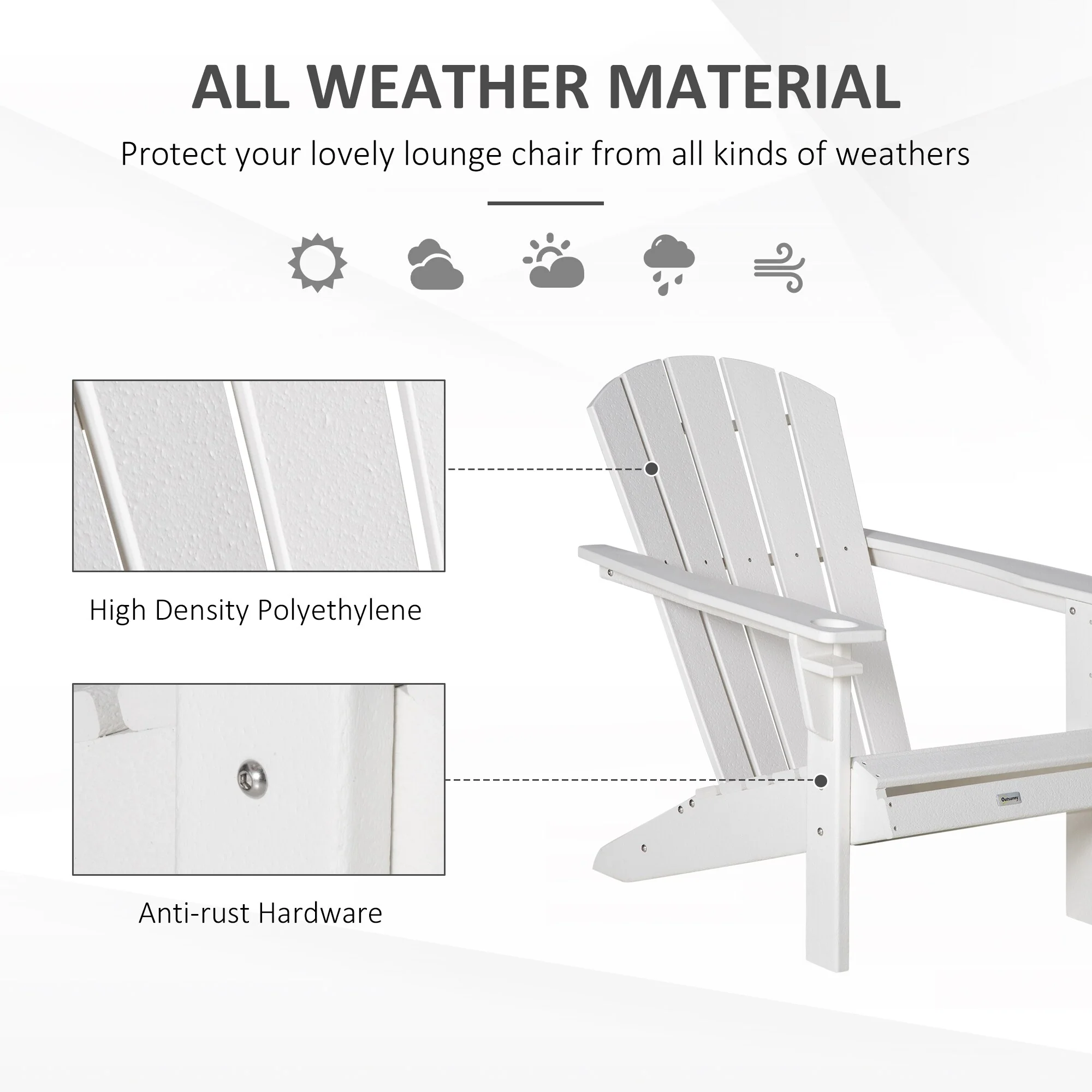 Outsunny Adirondack Chair With Cup Holder, All Weather Patio Chair Hdpe Lounger