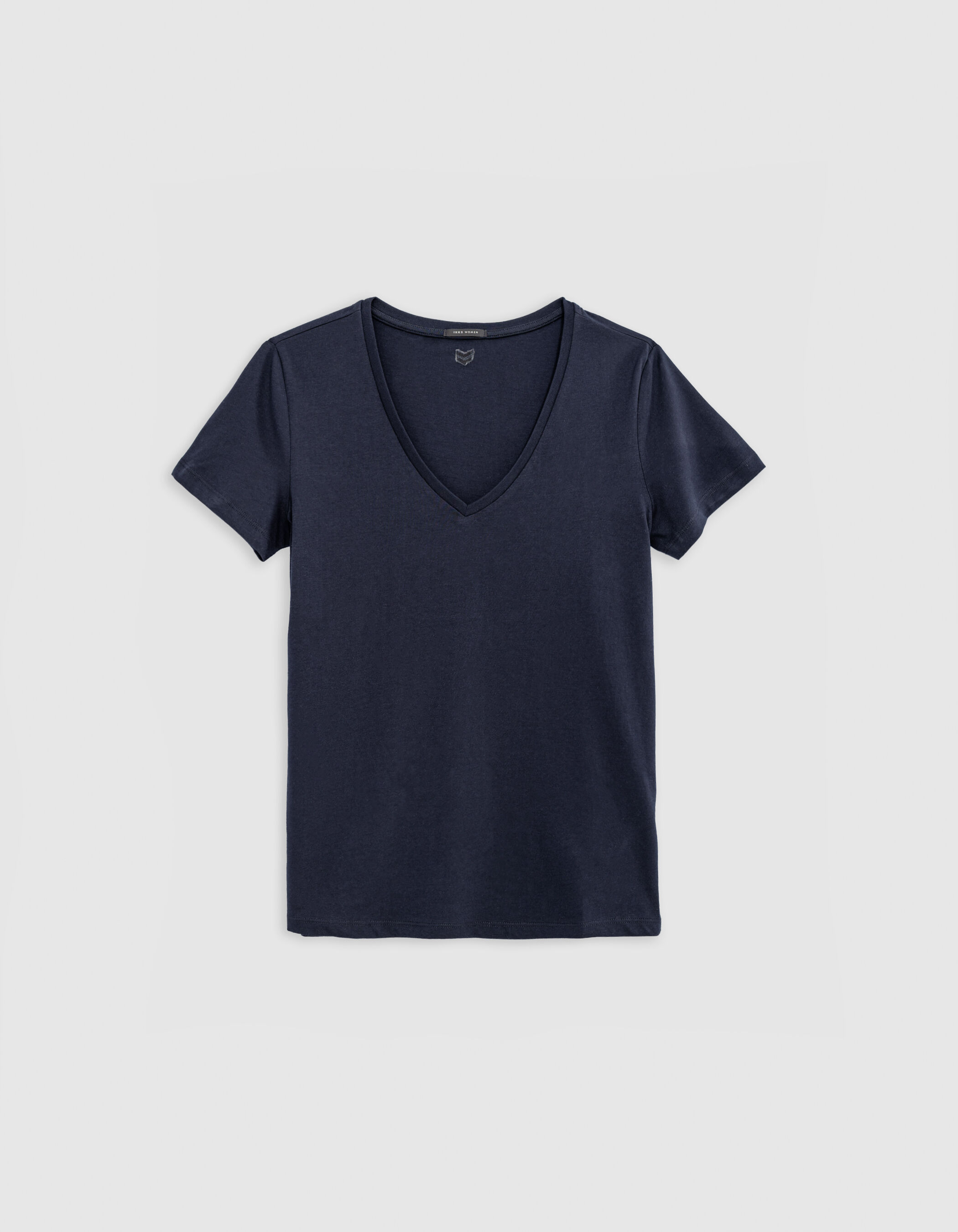 Tee-shirt encolure V marine broderie chevrons dos Femme