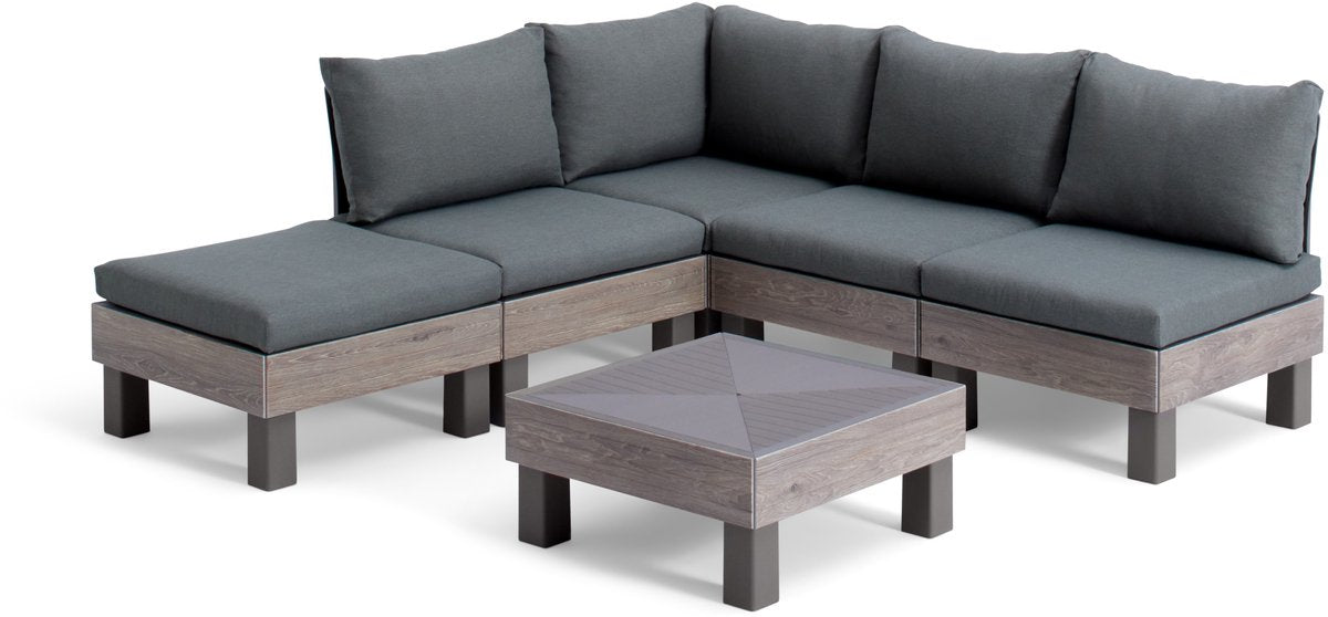 Keter Signature Elements Loungeset - 5 personen - met groene kussens - Cappuccino/Ashwood