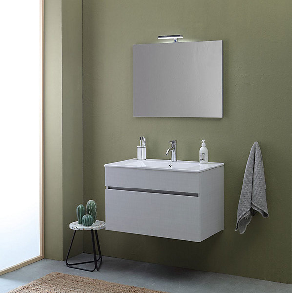 Meuble De Salle De Bain Suspendu De 80 Cm À 2 Portes En Gris Moon, Silvia