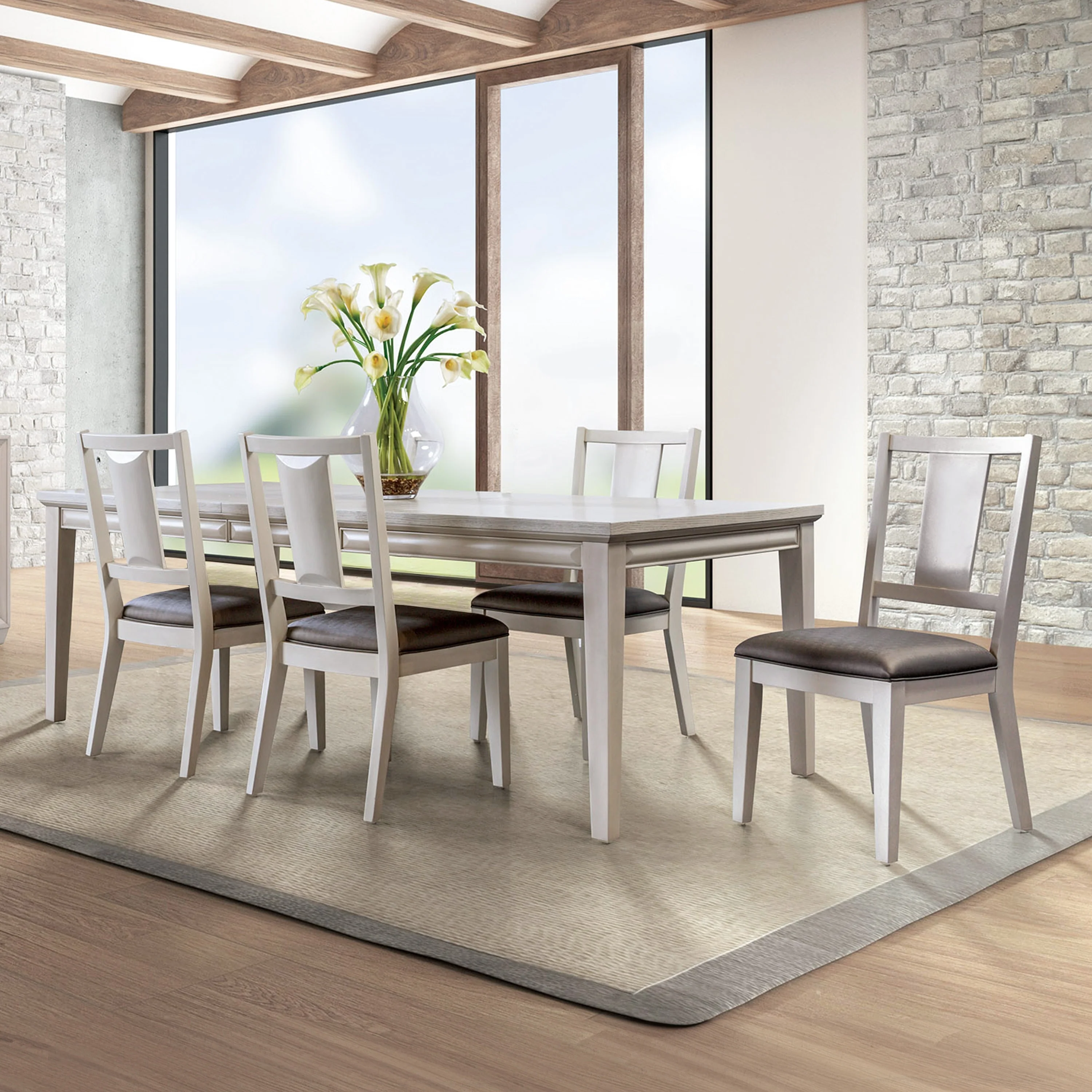 Furniture of America Chase Modern 5-Piece Extendable Solid Wood Dining Set