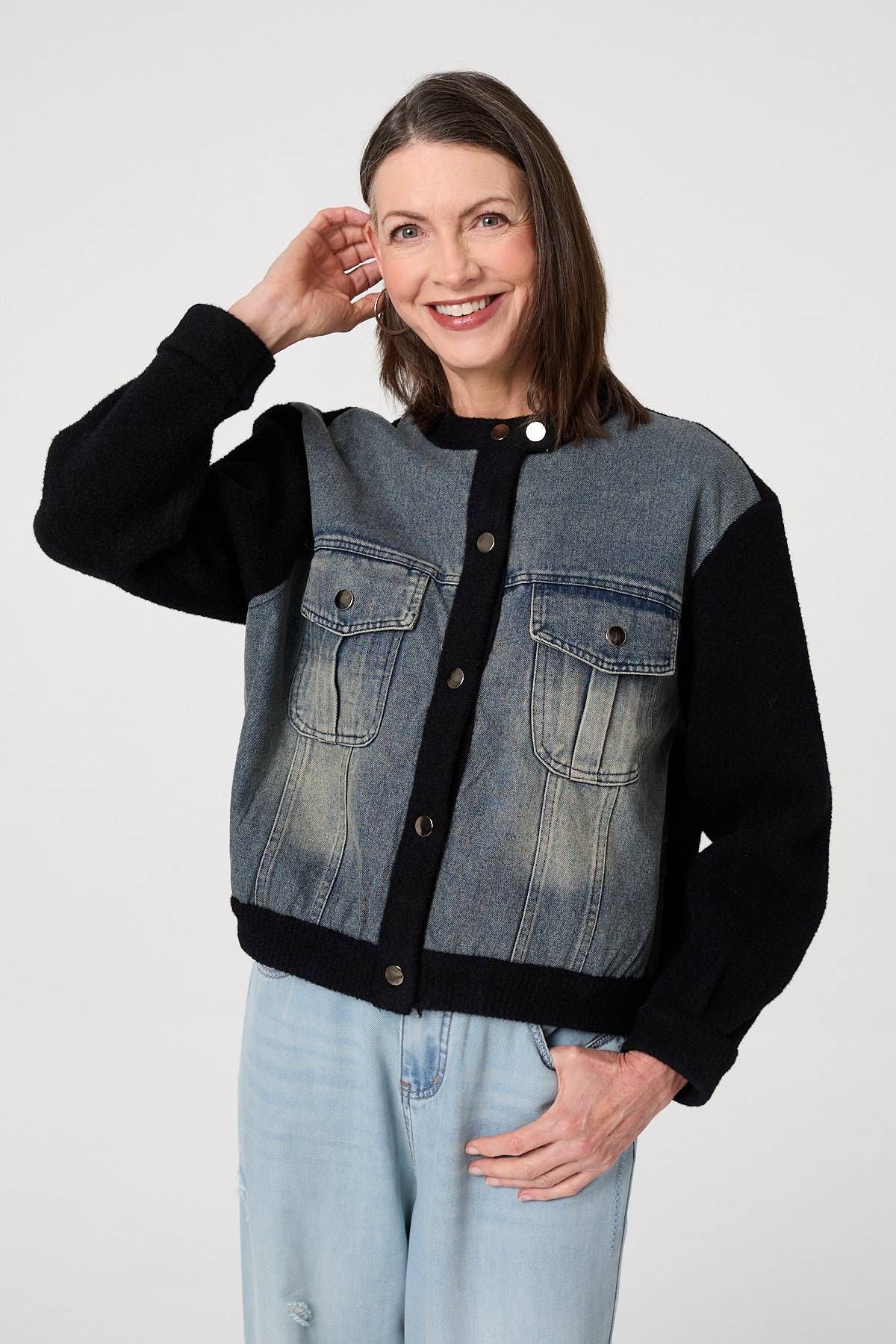 Izabel London Denim Contrast Texture Boxy Jacket