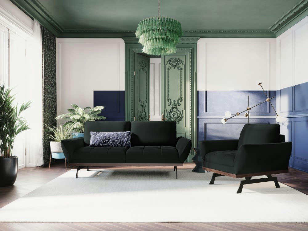 OLIVIER - Fauteuil 1 place en tissu structuré noir