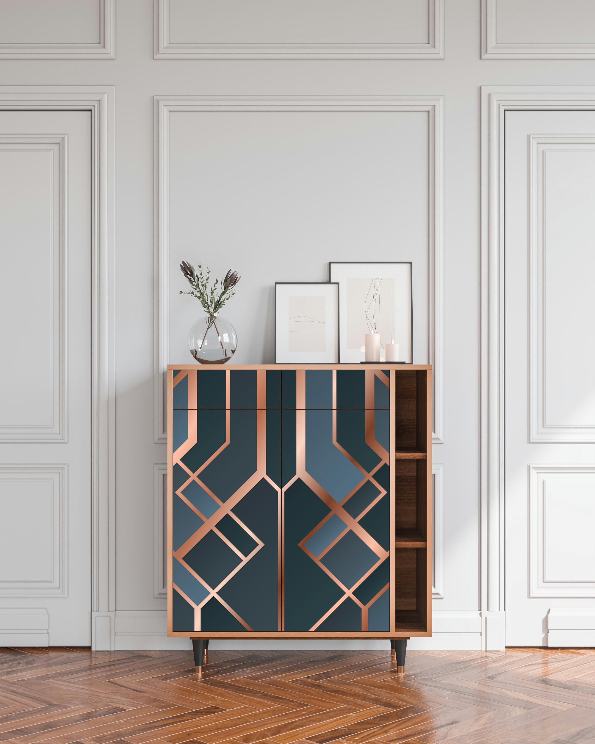 ASHY 1920' - Buffet  bleu-vert 2 tiroirs et 2 portes L 94 cm