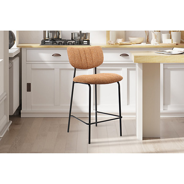 Chaise de comptoir VENTURATissu orangePieds en métal noirHauteur 97 cmStyle design/industriel