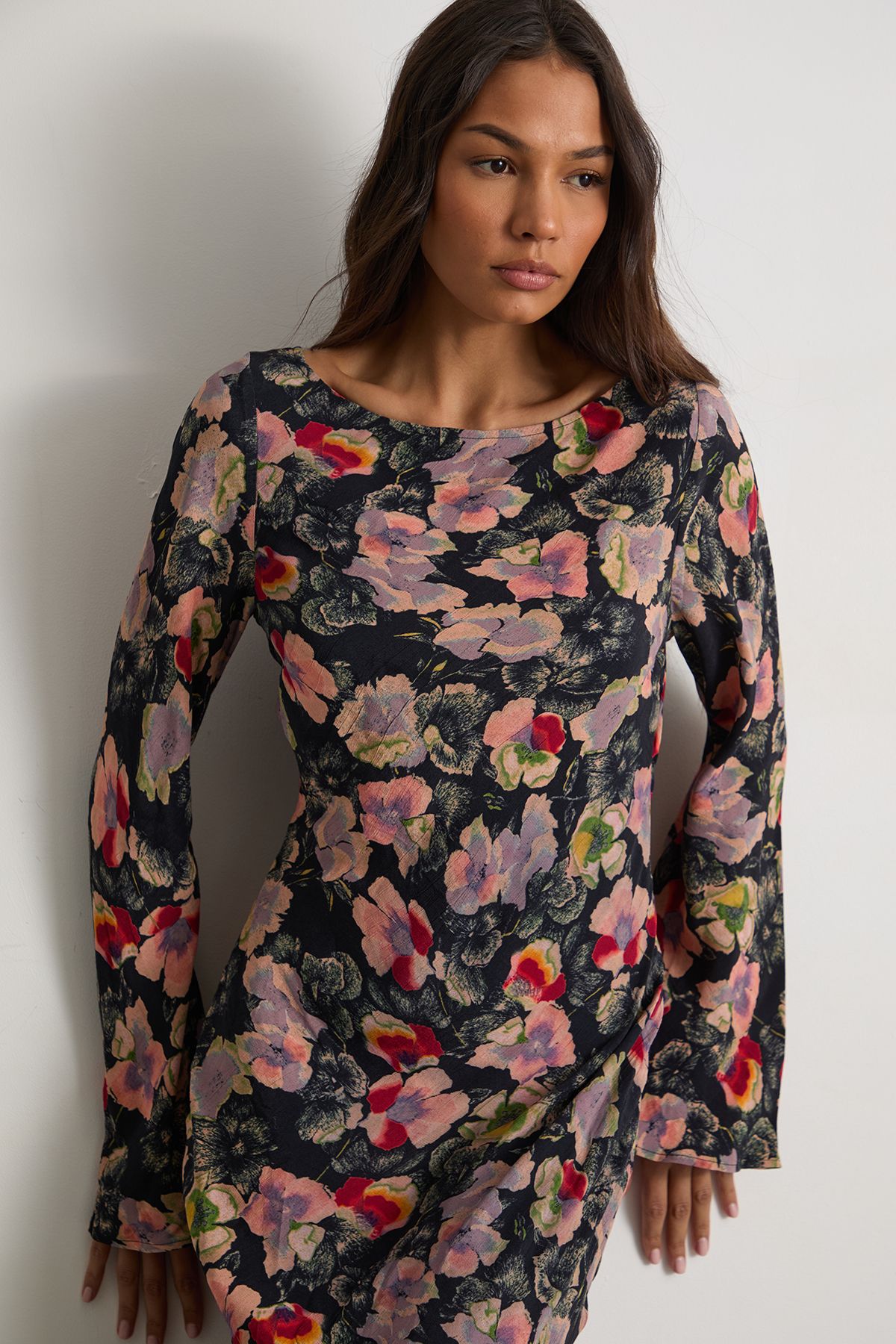 Warehouse Floral Bias Cut Scoop Back Midaxi Dress